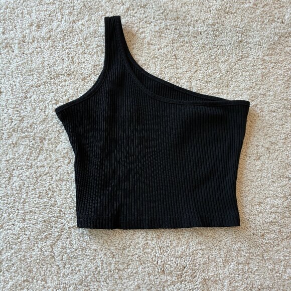 Tops - Black Off-Shoulder Crop Ribbed Summer Top Tee Shirt